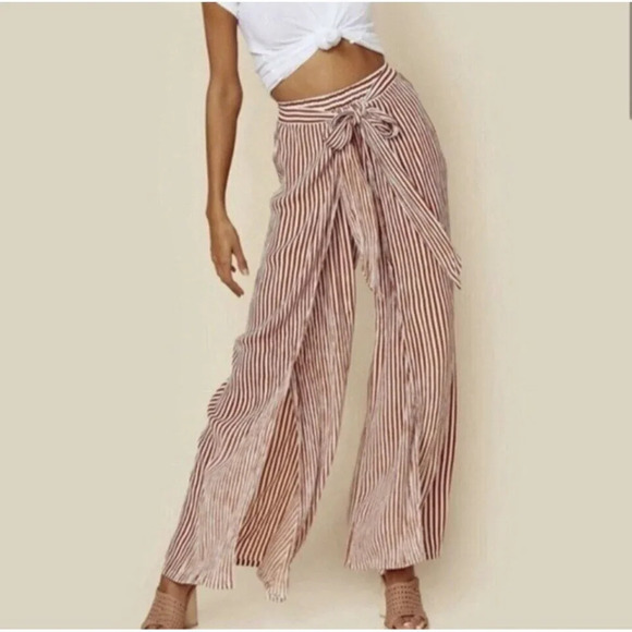 Faithfull the Brand Pants - Faithfull The Brand Burnt Orange White Stripe Elastic Waist Sand Island Pants 2